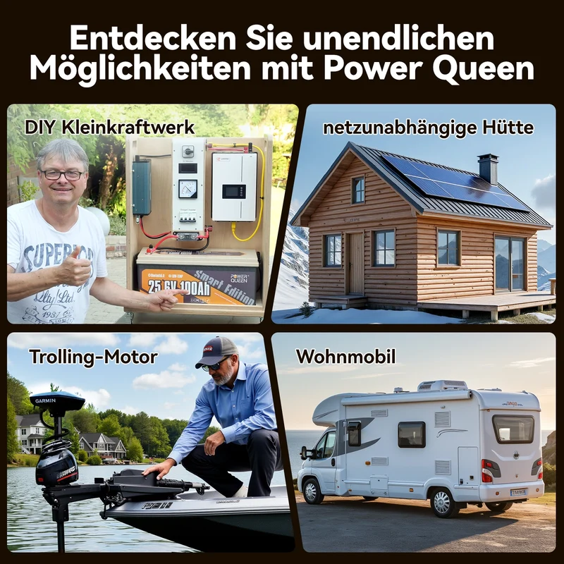 (0% MwSt.) Power Queen LiFePO4 24V 100Ah Smart Solarbatterie mit Bluetooth