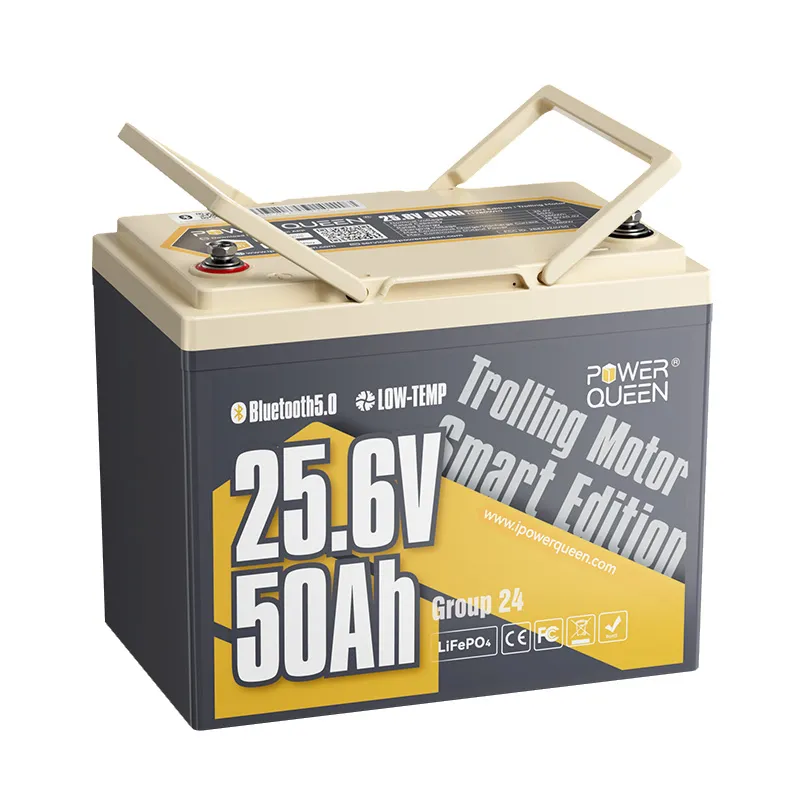 Power Queen LiFePO4 24V 50Ah Smart Niedertemperatur Elektromotor Batterie