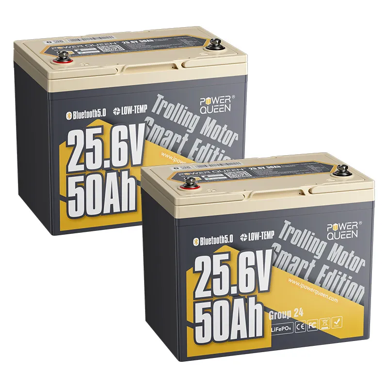 (0% MwSt.) Power Queen LiFePO4 24V 50Ah Smart Niedertemperatur Elektromotor Batterie