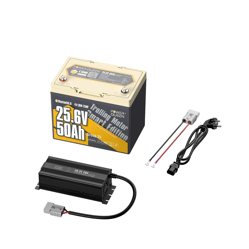(0% MwSt.) Power Queen LiFePO4 24V 50Ah Smart Niedertemperatur Elektromotor Batterie