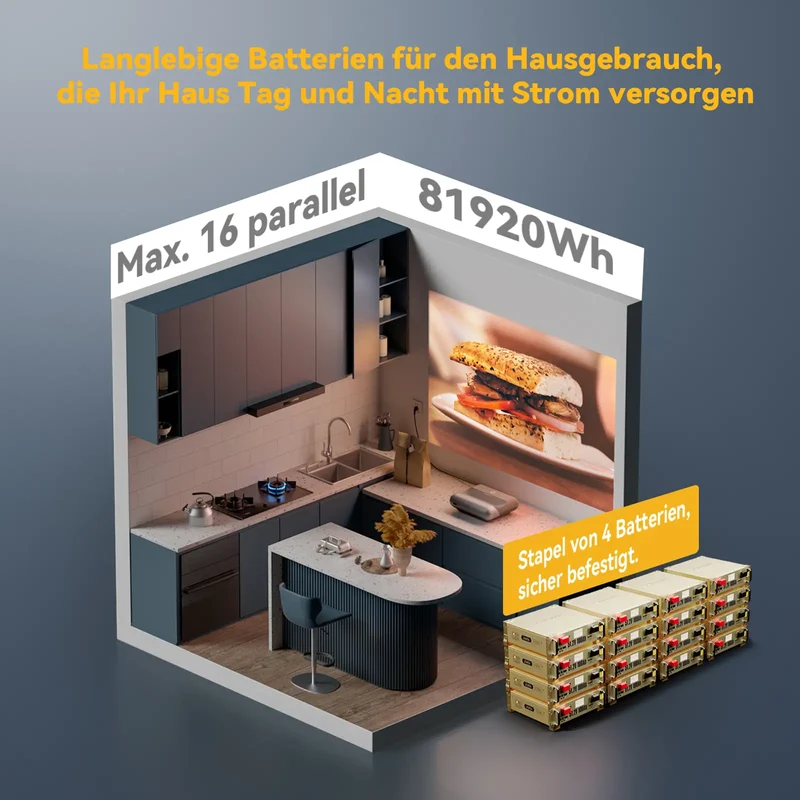 (0% MwSt.) Power Queen LiFePO4 51,2V 100Ah Smart 3HE Serverrack Solarbatterie