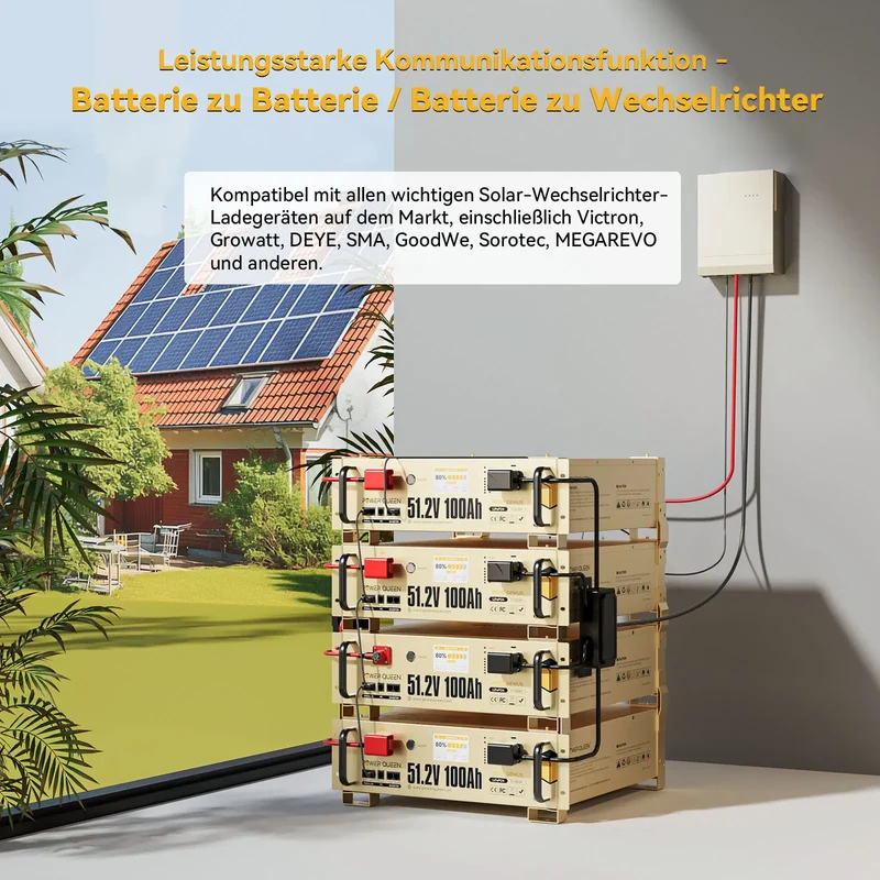 (0% MwSt.) Power Queen LiFePO4 51,2V 100Ah Smart 3HE Serverrack Solarbatterie