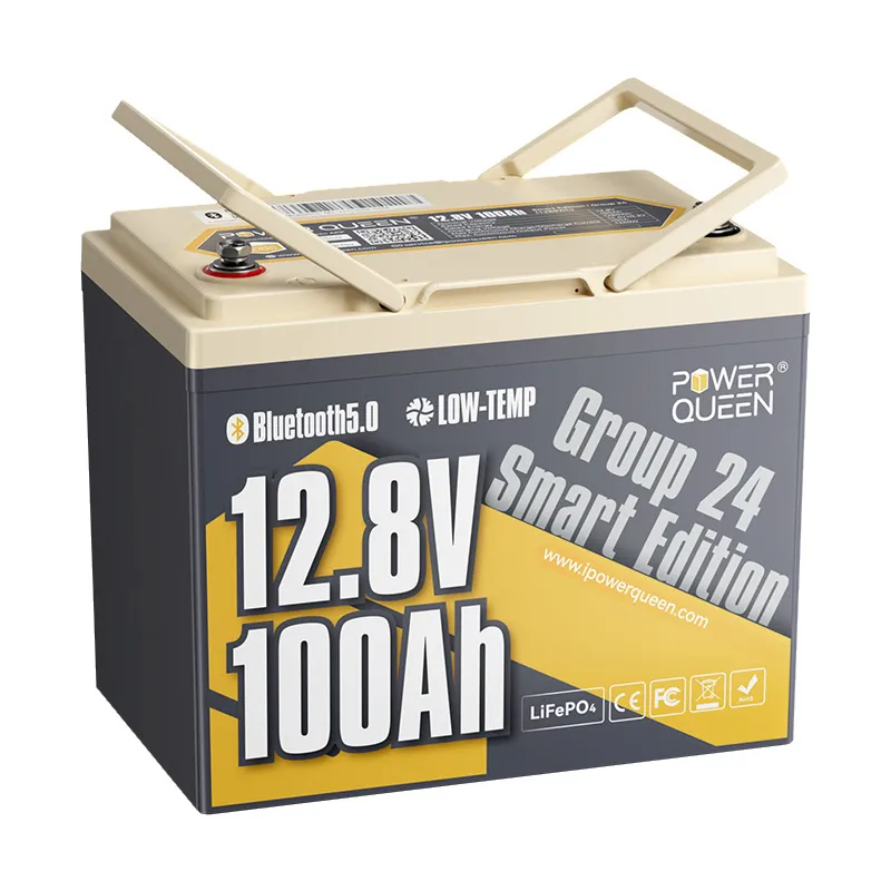 (0% MwSt.) Power Queen 12V 100Ah Group 24 Smart LiFePO4 Batterie mit Bluetooth