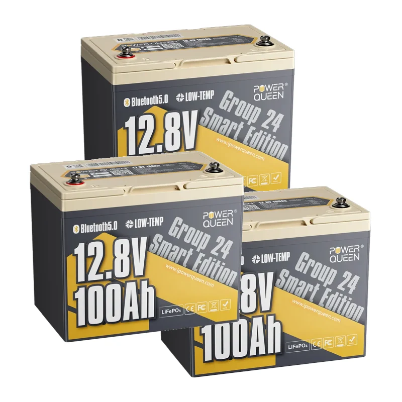 (0% MwSt.) Power Queen 12V 100Ah Group 24 Smart LiFePO4 Batterie mit Bluetooth