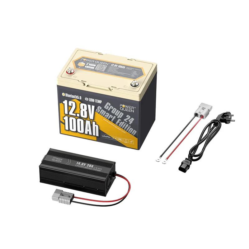 Power Queen 12V 100Ah Group 24 Smart LiFePO4 Batterie mit Bluetooth