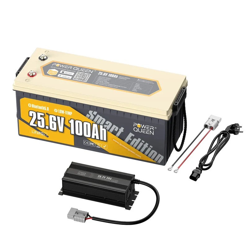 (0% MwSt.) Power Queen LiFePO4 24V 100Ah Smart Solarbatterie mit Bluetooth