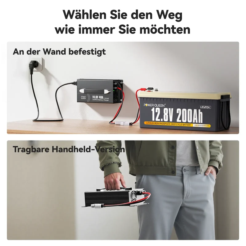Power Queen 14,6V 40A LiFePO4 Ladegerät mit Griff für 12V Batterie