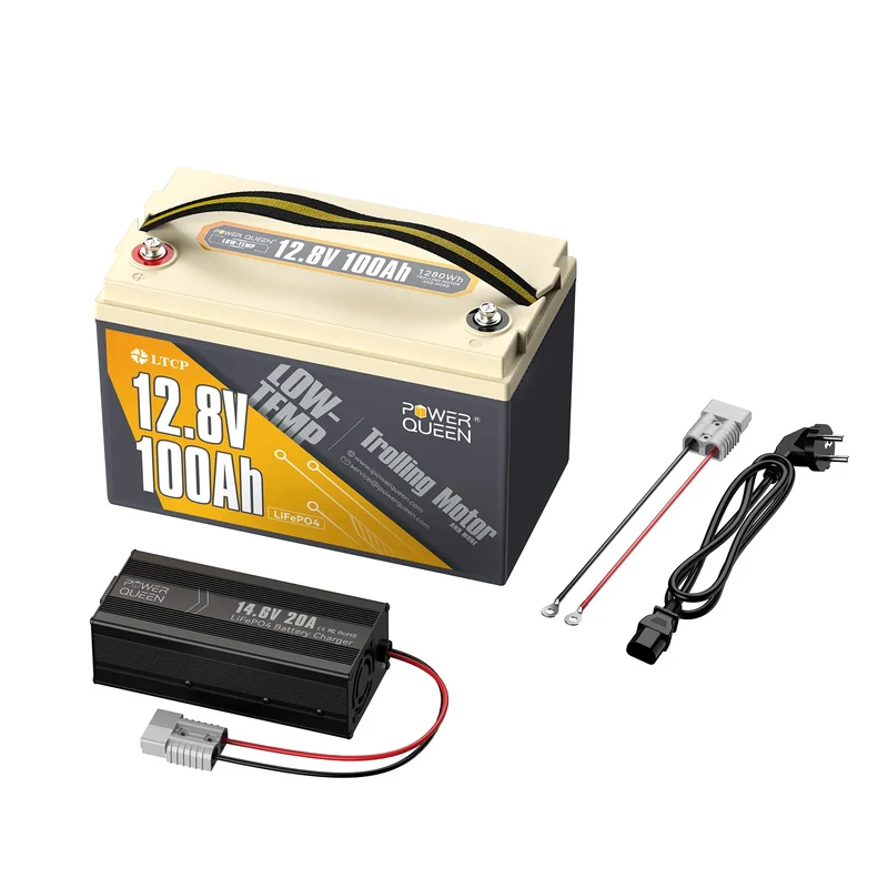 Power Queen LiFePO4 12V 100Ah Niedertemperatur Elektromotor Batterie