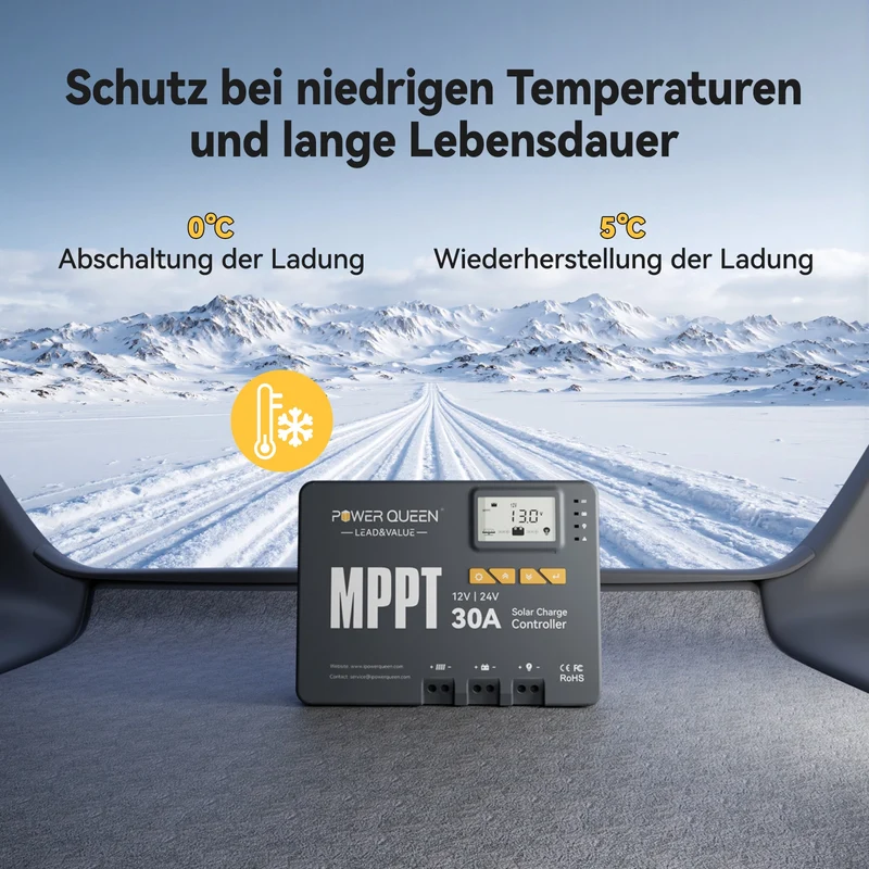 【0% Mwst.】Power Queen MPPT 12/24V 30A Solarladeregler mit Bluetooth-Modul