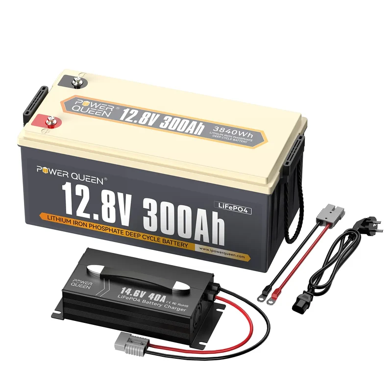 Power Queen 12V 300Ah LiFePO4 Batterie, Integriertes 200A BMS
