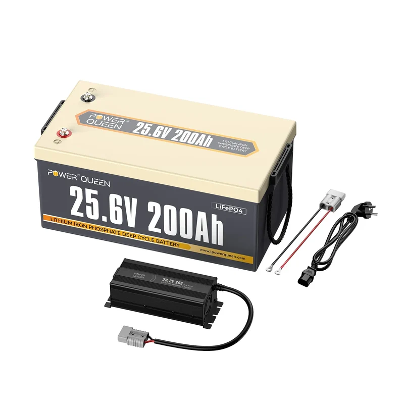 Power Queen 24V 200Ah LiFePO4 Batterie, Eingebautes 200A BMS