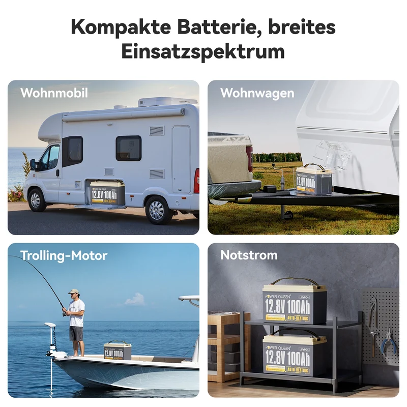(0% MwSt.) Power Queen 12V 100Ah Selbstheizende LiFePO4 Batterie, Eingebautes 100A BMS