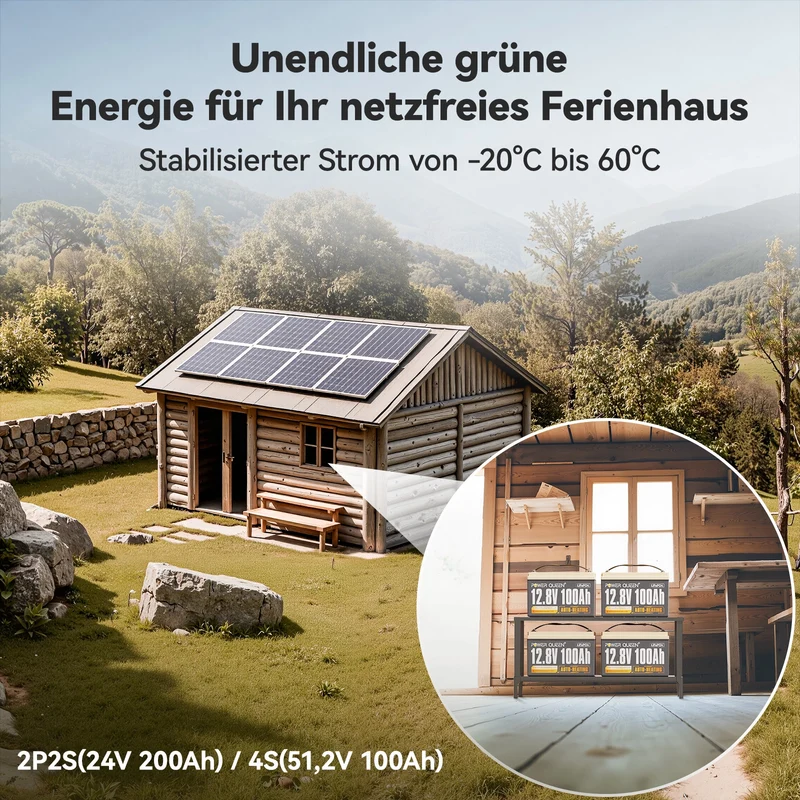 (0% MwSt.) Power Queen 12V 100Ah Selbstheizende LiFePO4 Batterie, Eingebautes 100A BMS