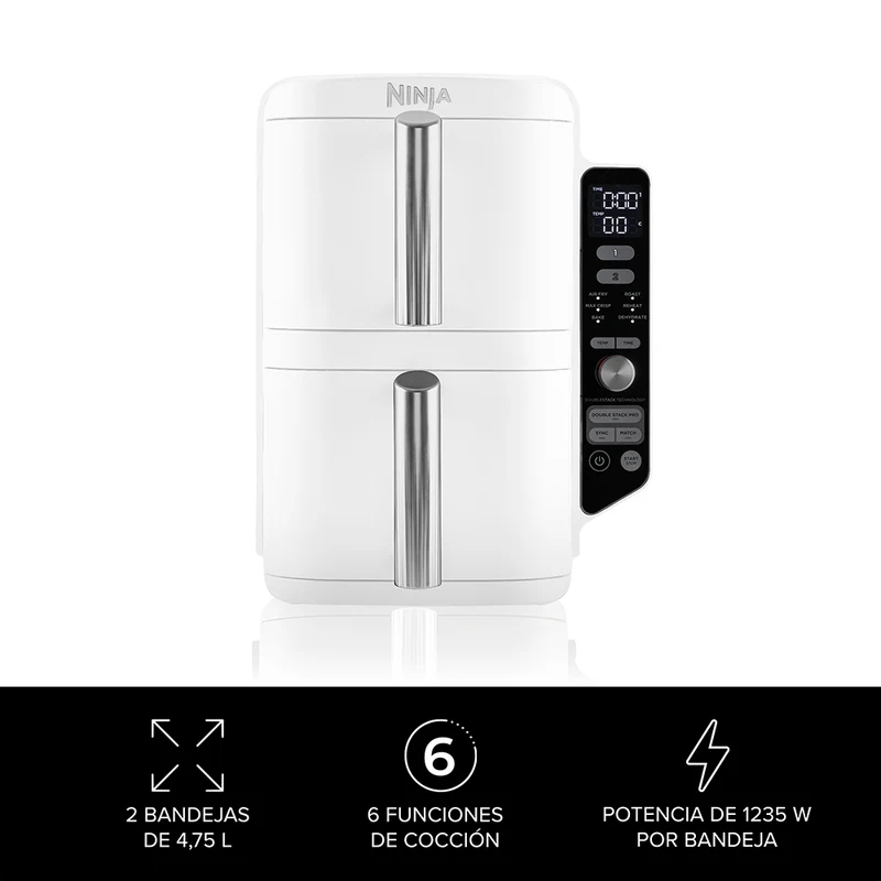 Freidora de Aire Vertical Double Stack XL 9.5L Blanca Ninja