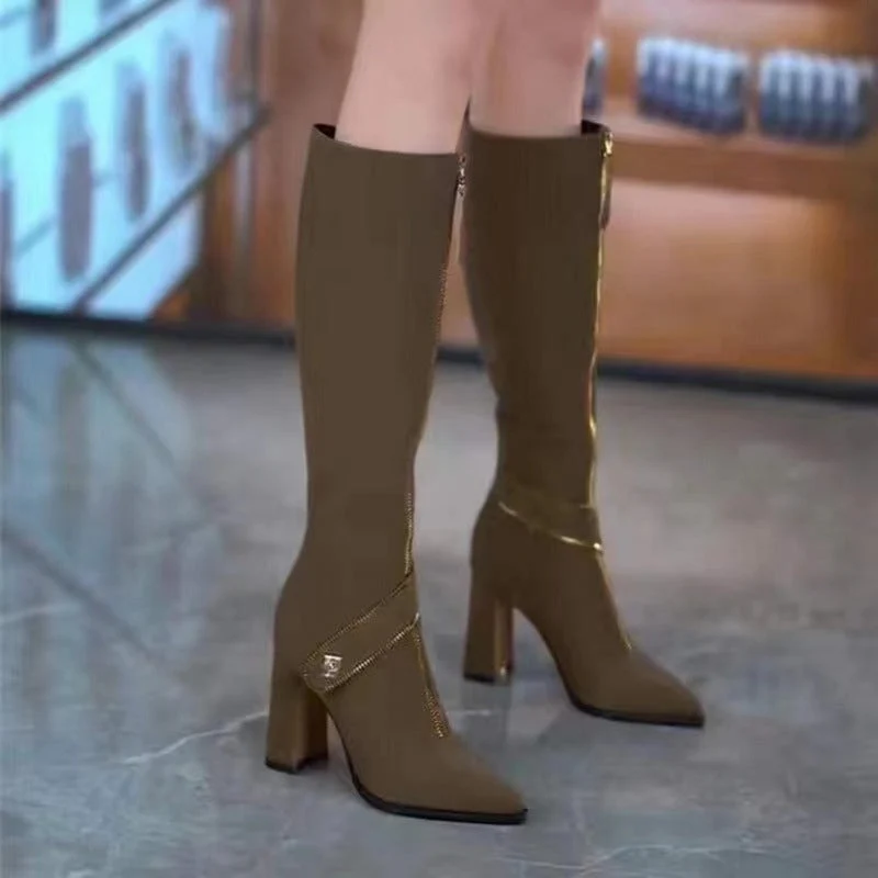 【🎉Το τέλειο δώρο】👢Ψηλές μπότες με χαμηλό τακούνι με μυτερές μύτες-GR