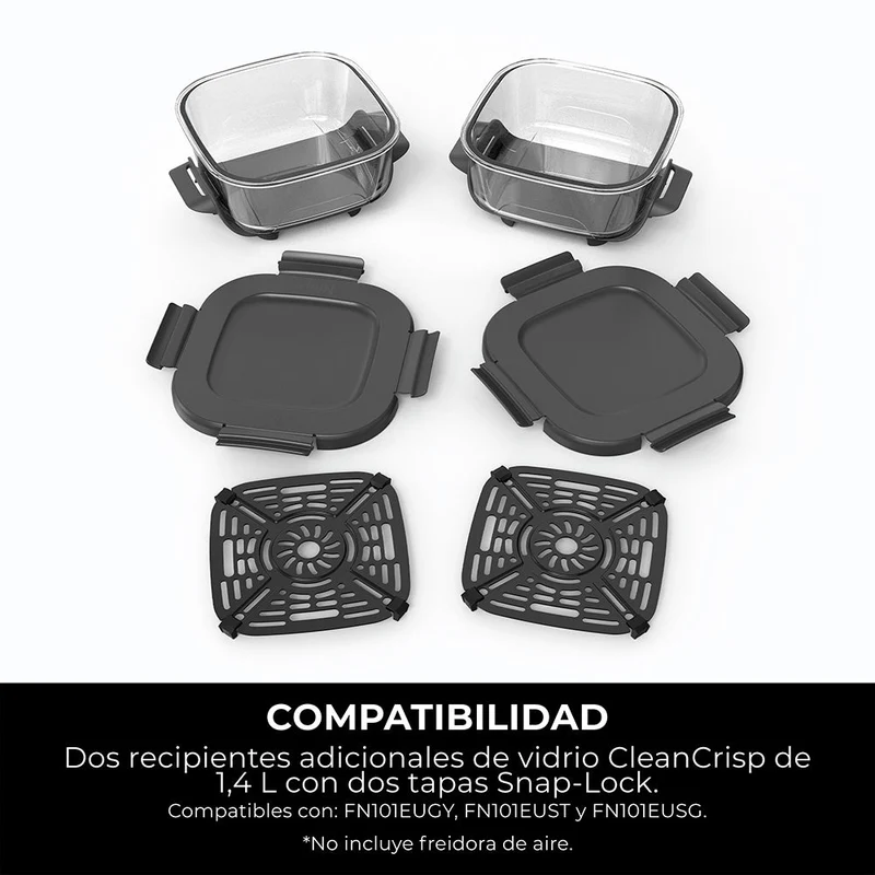 2 Contenedores de cristal CleanCrisp Ninja CRISPi (1.4 L) con tapa Snap-Lock