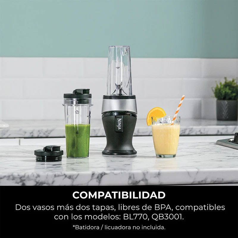 Pack de 2 vasos de 470 ml con tapas herméticas con boquilla Ninja