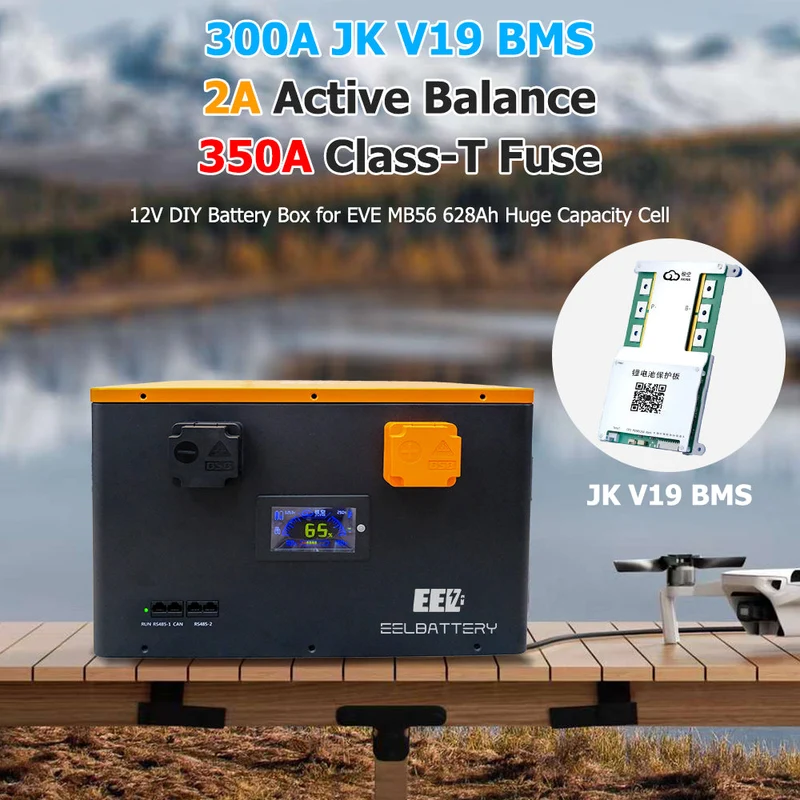 EU Stock-12V MB56 LiFePO4 Battery DIY Box with JK 300A Active Balance Smart BMS