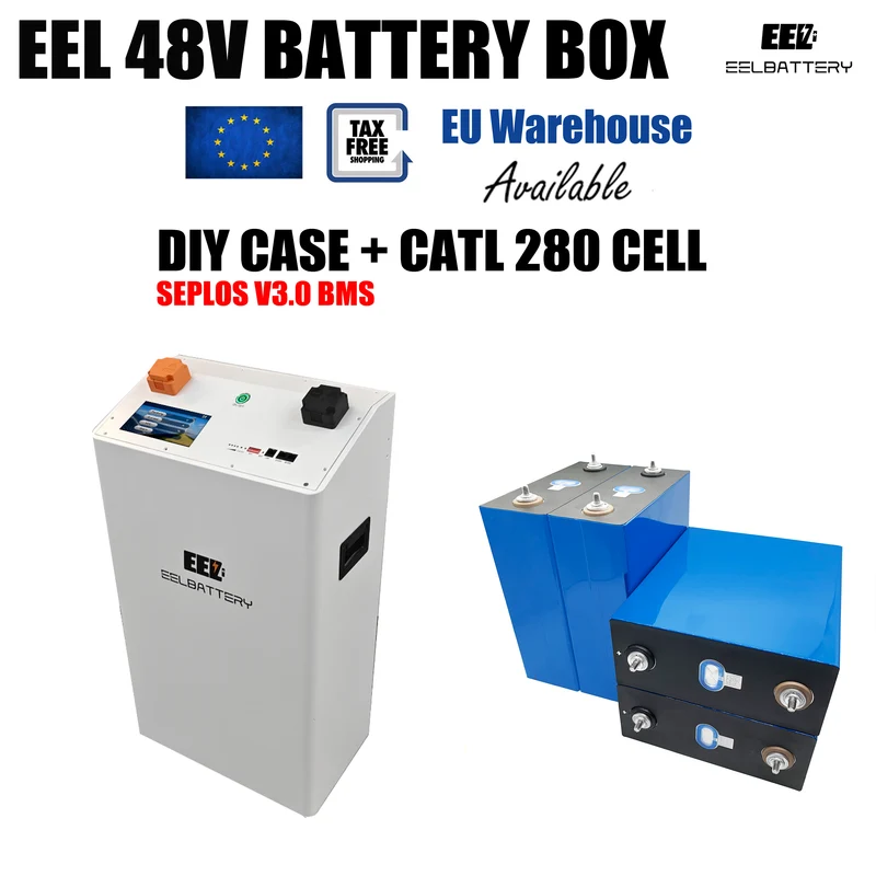 EU Stock-EEL 48V 16S Battery DIY Kit Box with 200A Seplos V3.0 Bluetooth BMS Multi-languages for Energy Storage Free Shipping & Free Tax