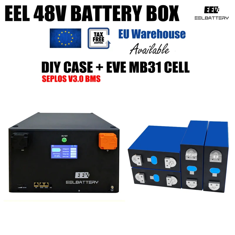 EU Stock-EEL 48V 16S Battery DIY Kit Box with 200A Seplos V3.0 Bluetooth BMS Multi-languages for Energy Storage Free Shipping & Free Tax