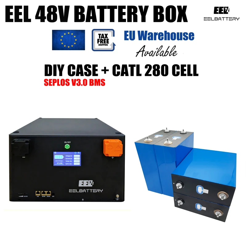 EU Stock-EEL 48V 16S Battery DIY Kit Box with 200A Seplos V3.0 Bluetooth BMS Multi-languages for Energy Storage Free Shipping & Free Tax