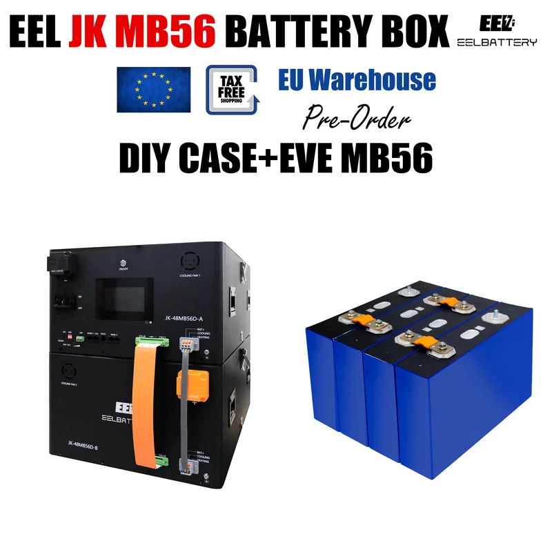 EU Stock-EEL 32kwh 51.2V 16S 628Ah EVE MB56 Horizontal Battery Box DIY Kits with 300A JK V19 BMS For Solar Energy Storage System EV RV