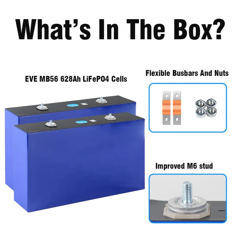 EU Stock-3.2V 628Ah EVE MB56 with M8 Studs Grade A LiFePO4 Battery Cells Free Shipping& Free Tax& With Cells Pre-sale