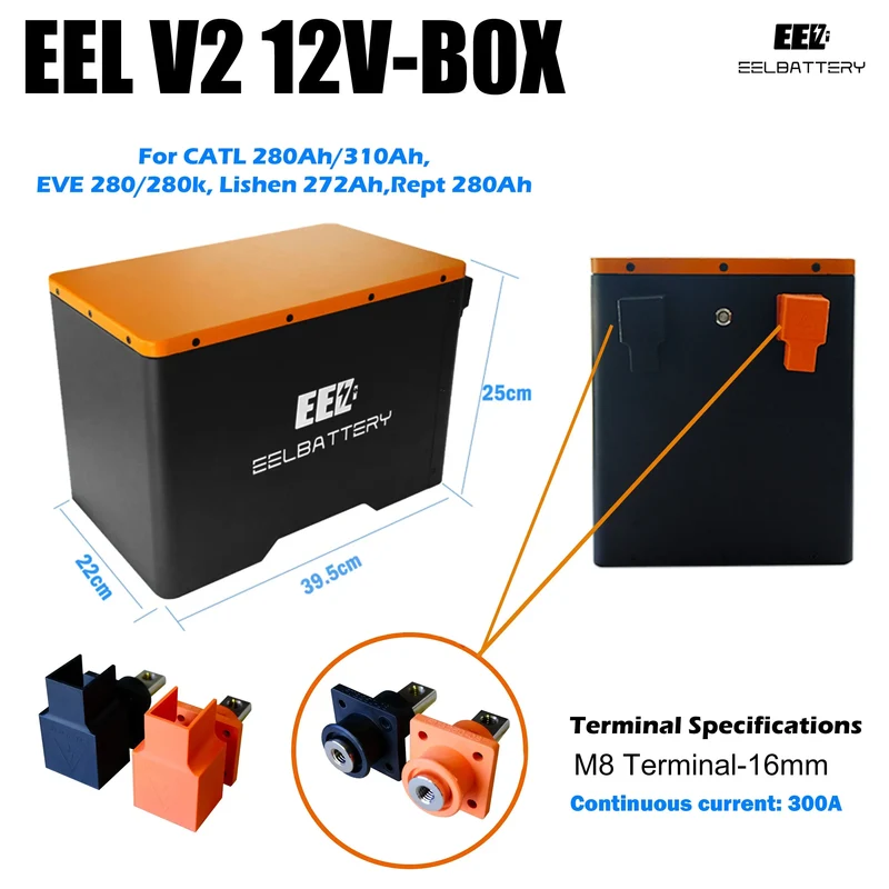12V LiFePO4 Battery Box DIY Kit with JK 200A Active Balance BMS and 250A Fuse for Solar Power - EU Stock