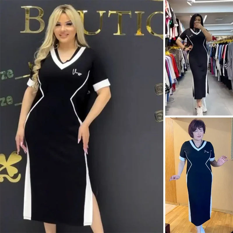 Μοντέρνο Γυναικείο Φόρεμα με V λαιμόκοψη με ρίγες-GR