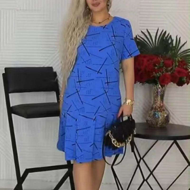 🥰Γυναικείο μοδάτο φόρεμα με κοντό μανίκι εμπριμέ πλισέ 👗-GR