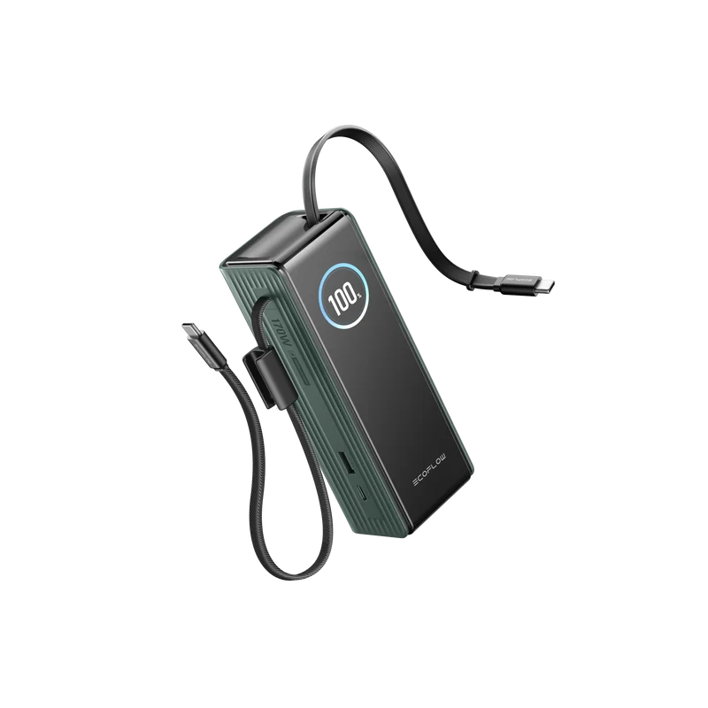 EcoFlow RAPID 25000mAh Power Bank in Verde, cavi retrattili