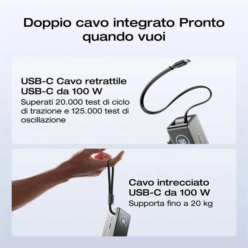 EcoFlow RAPID 25000mAh Power Bank in Verde, cavi retrattili