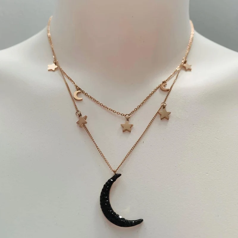 Collar doble capa Luna Y Estrella Oro Rosa