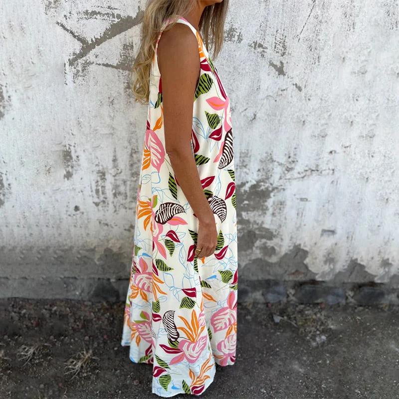 Vestido moderno sin tirantes, escote en V y bolsillos-ES