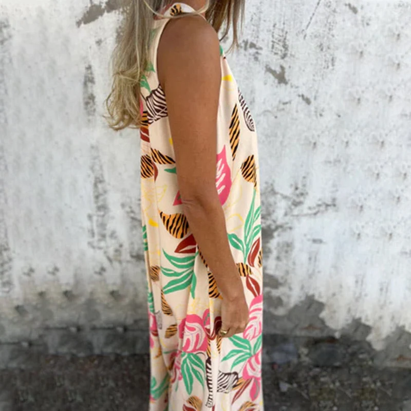 Vestido moderno sin tirantes, escote en V y bolsillos-ES