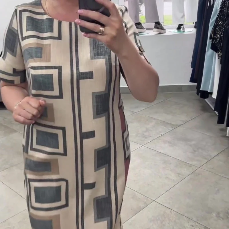 Vestido casual de mujer con mangas cortas y escote redondo.-ES