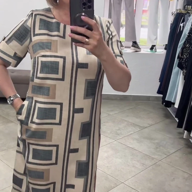 Vestido casual de mujer con mangas cortas y escote redondo.-ES