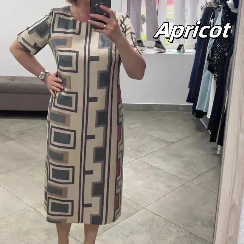 Vestido casual de mujer con mangas cortas y escote redondo.-ES