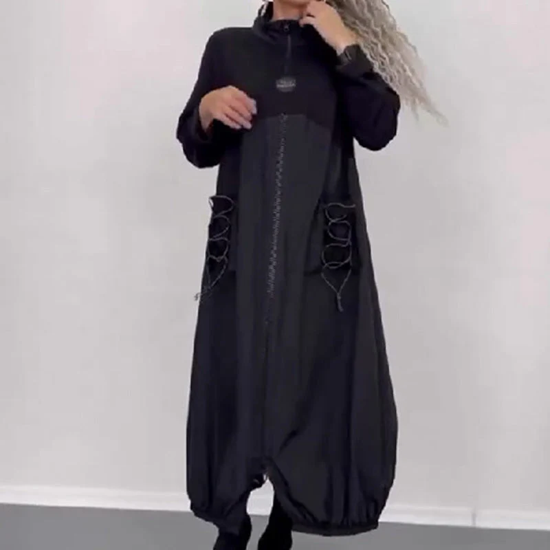 Vestido de manga larga con escote en pico y encaje👗-ES