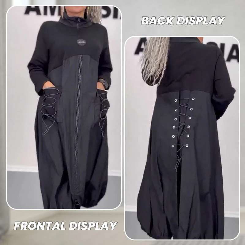 Vestido de manga larga con escote en pico y encaje👗-ES