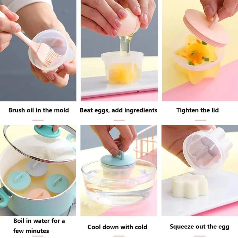 Adorable molde para huevos cocidos🥚🥚 4 piezas/juego con pincel-ES
