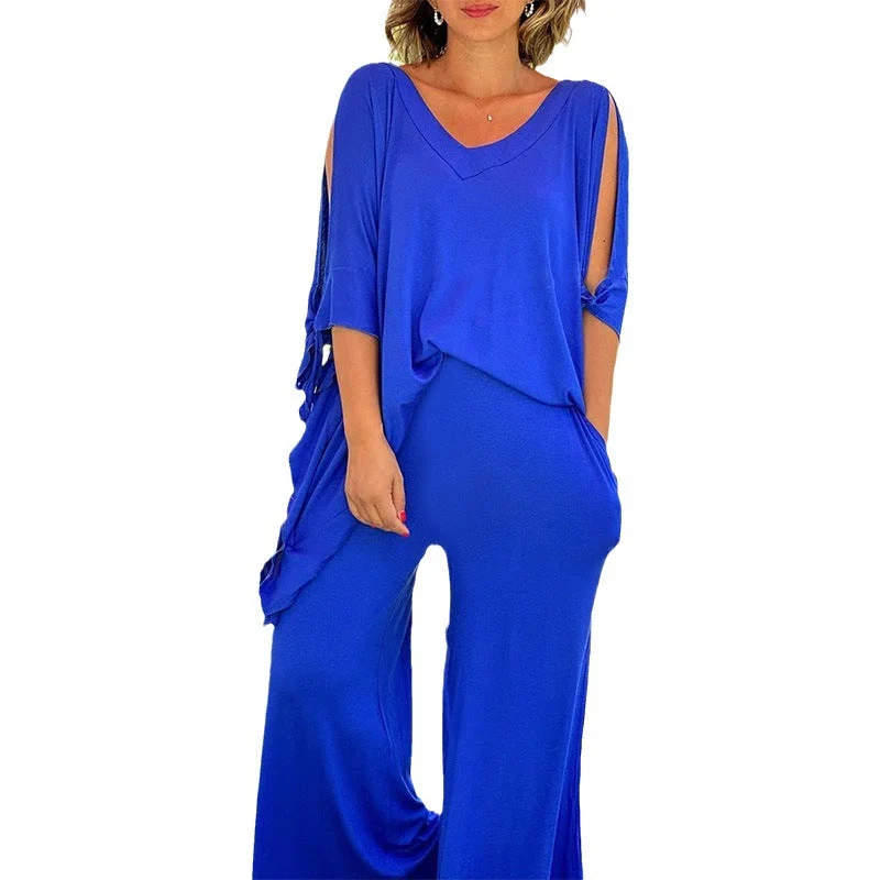 💝 Γυναικείο casual τοπ δύο κομματιών με φαρδύ παντελόνι-GR