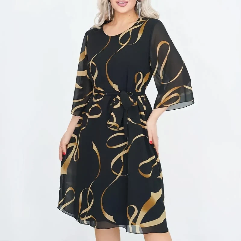 🌸Elegantiška laisva midi suknelė su rankogaliais-GR