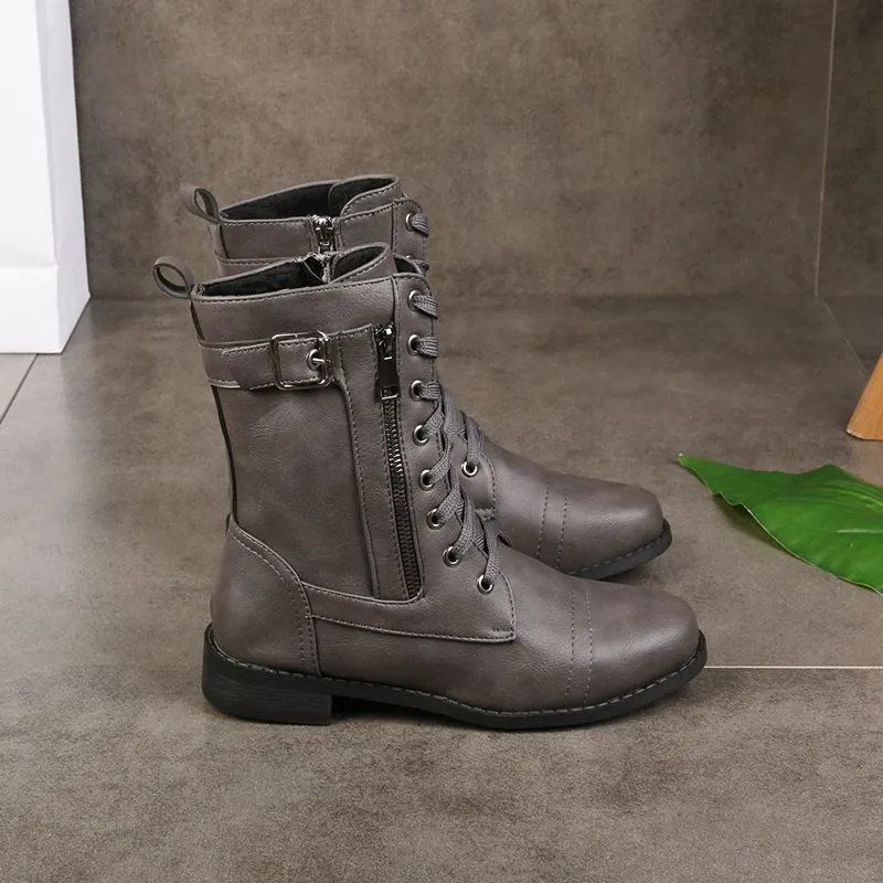 Dámske kožené ortopedické topánky s okrúhlou špičkou a zipsom na boku👢-SK