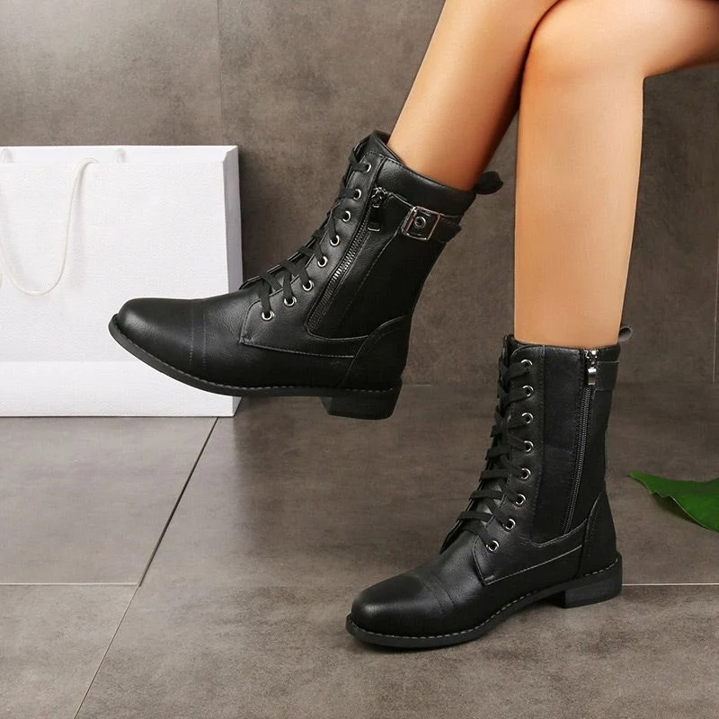 Ženski usnjeni ortopedski čevlji z okroglo konico in zadrgo ob strani👢-SI