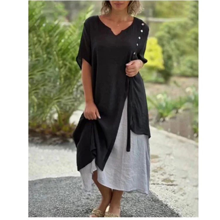 Vestido de dos piezas de manga corta y efecto asimétrico-ES