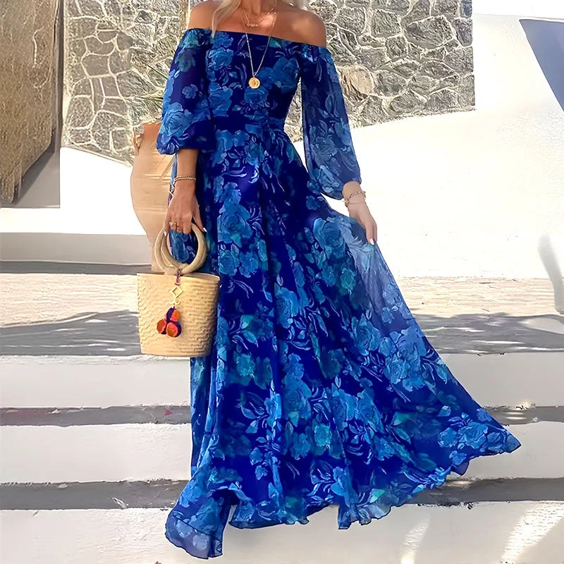 👗Κομψό μακρύ στράπλες φόρεμα με cascading floral μοτίβα-GR
