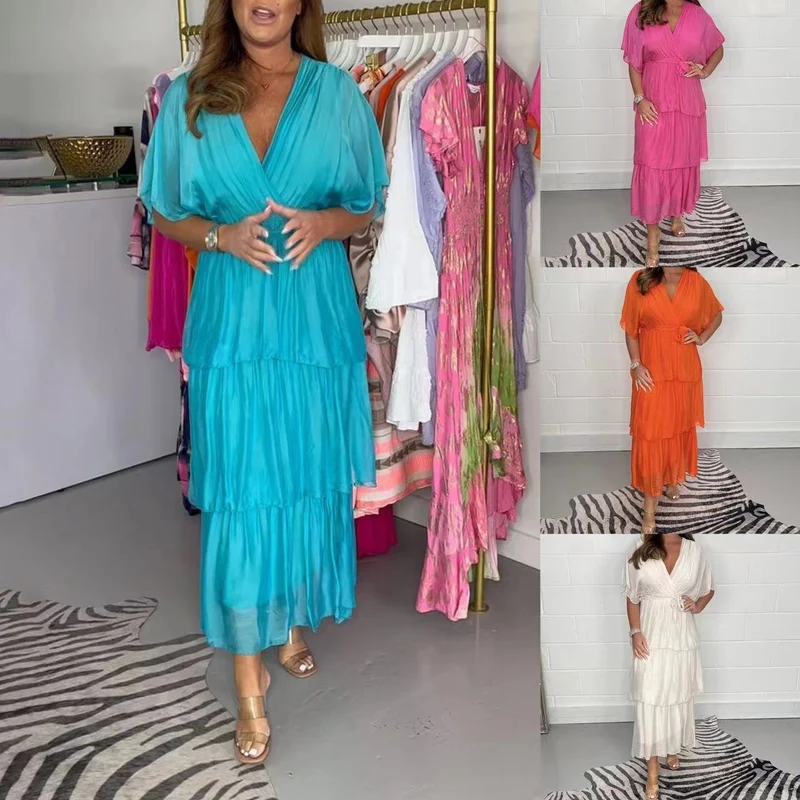 👗Φόρεμα σιφόν με λαιμόκοψη σε σχήμα V💕
