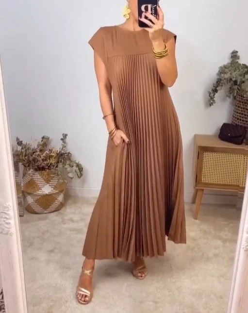 💕Γυναικείο πλισέ φόρεμα σε μονόχρωμο χρώμα👗-TAB