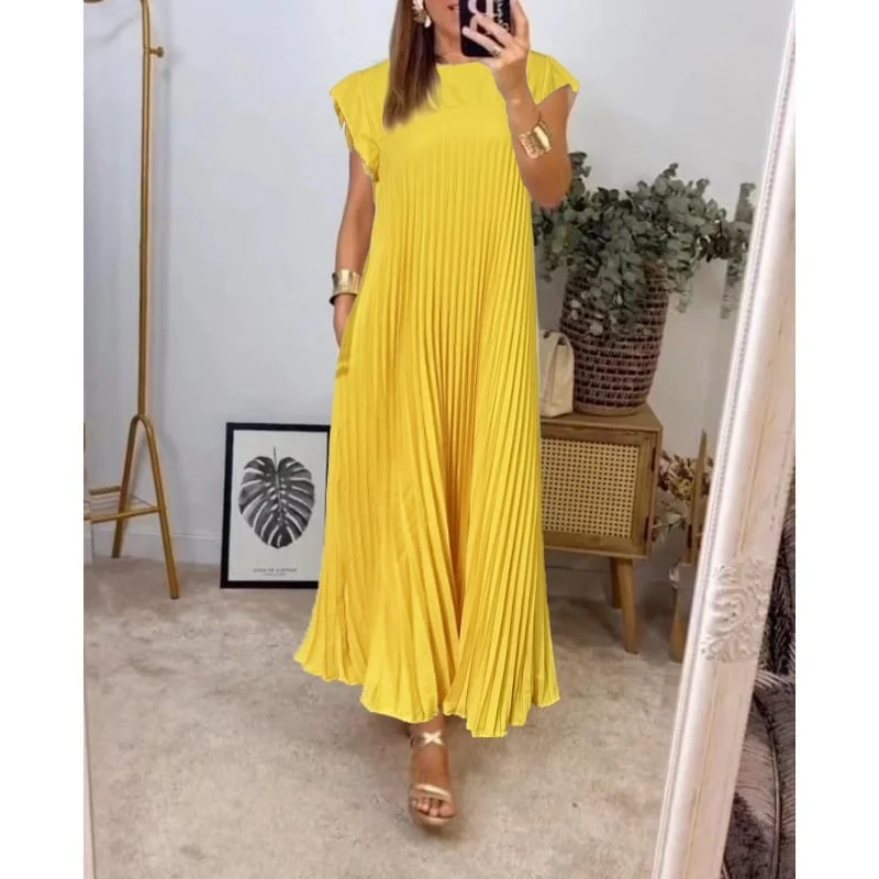 💕Γυναικείο πλισέ φόρεμα σε μονόχρωμο χρώμα👗-TAB